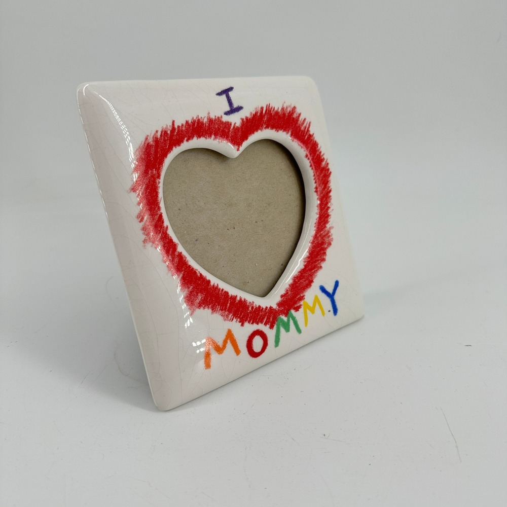 I Love Mommy Ceramic Heart Picture Frame White Red 3x3 Photo Made in Taiwan